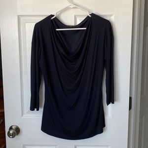 Ann Taylor navy blue drape neck top - L